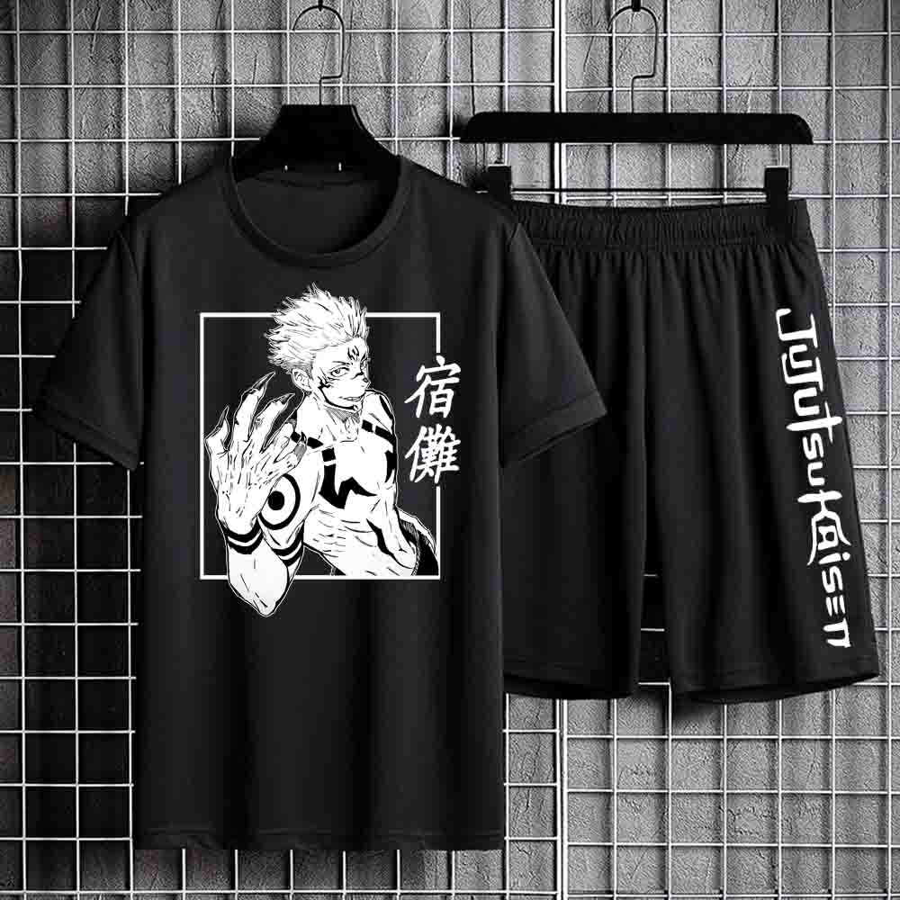 Anime Tshirt Unisex Sweatpants Male Jujutsu Kaisen Set Anime Short-set Short Sleeve Sets Streetwear Clothes for Men 6XL
