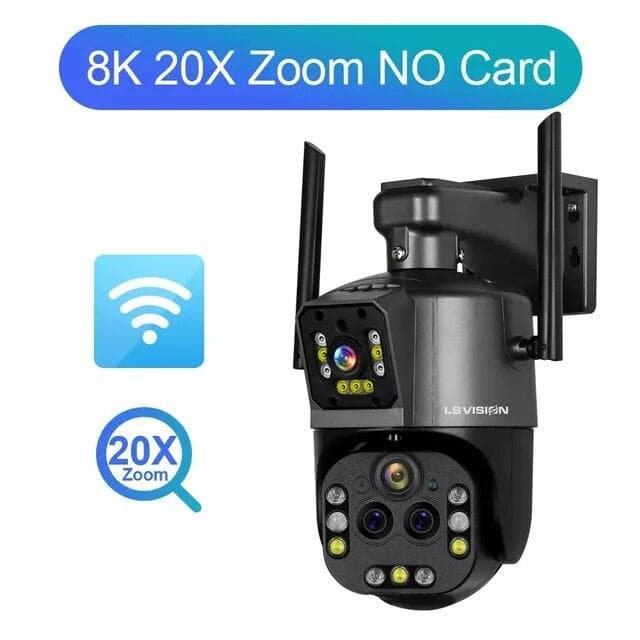EU 8K WiFi Security Camera 20x Zoom Outdoor 4K Four Lens Dual Screen PTZ Cam Auto Tracking Full color night vision CCTV Wifi Surveillance Cameras 8K 20xZoom No Card
