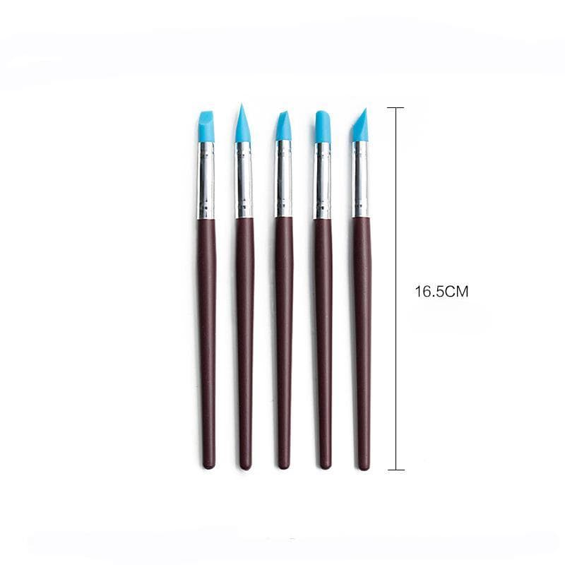5PCS Silicone Clay Sculpting Tool for Brush Modeling Dotting Nail Art Pottery Clay Tools DIY Carving Sculpting Tools black