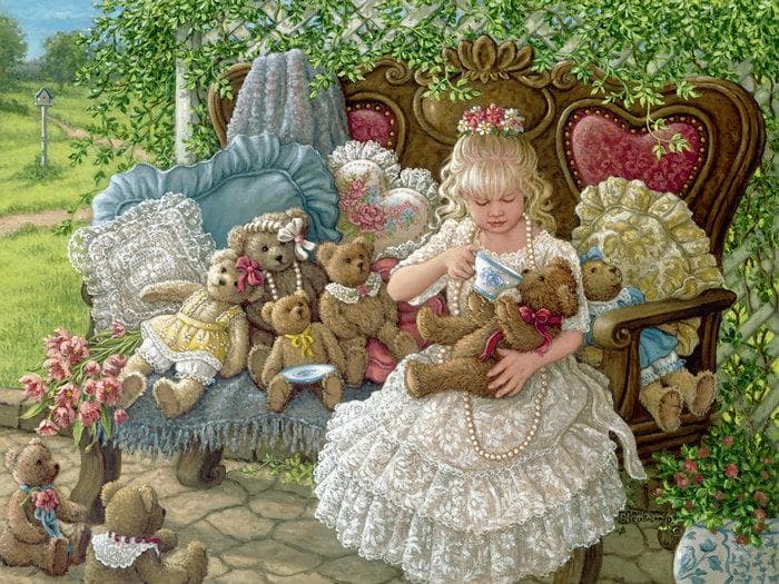 Diamond Painting Cross Stitch The Little Girl and The Teddy Bear Embroidery Needlework Rhinestone 20X30CM