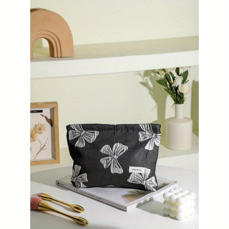 Women's Cosmetic Bag Small Double Canvas Portable Zipper Lipstick Storage Bag Commuter Coin Purse Card Holder black