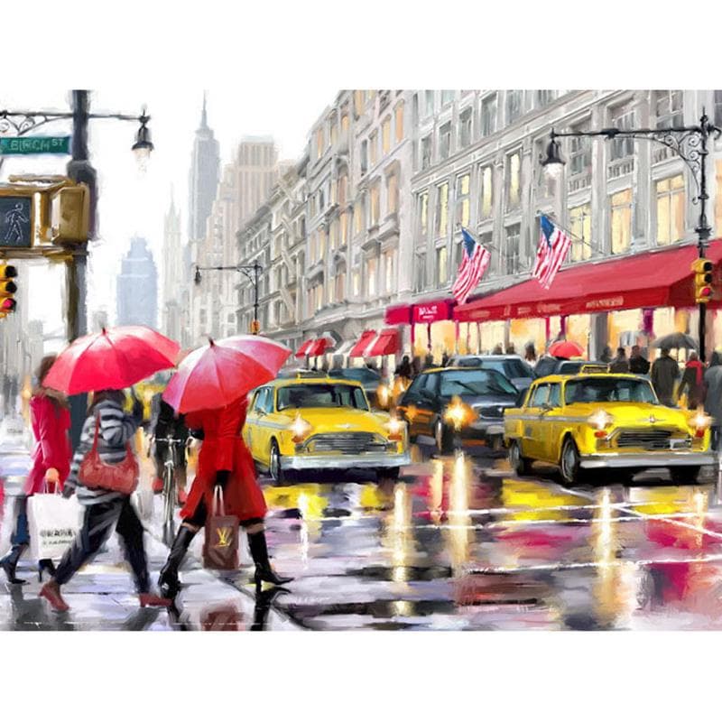 Full Round Drill Diamond Embroidery Rainy Day Street 5D DIY Diamond Painting Cross Stitch Rhinestone 20X30CM