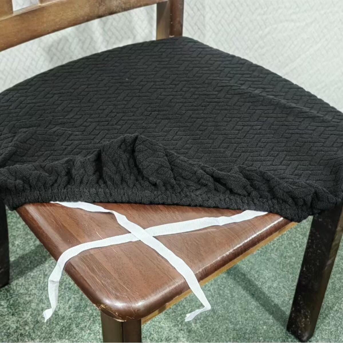 Spandex Jacquard Dining Room Chair Seat Covers,Removable Washable Elastic Cushion Covers for Upholstered Dining Chair black