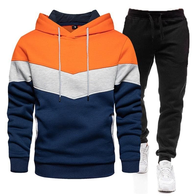 Tracksuit Men Two Pieces Set Mens Sportswear Male Jacket Hoodie And Pants Sweatsuit Hoodies+Pants XL orange