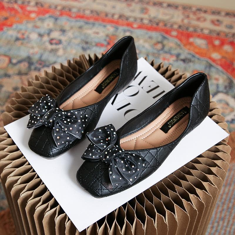 Single Shoes Soft Leather Women's Spring New Women's Shoes All-match Large Size Women's Shoes Bowknot Outer Wear Flat Shoes Women 33