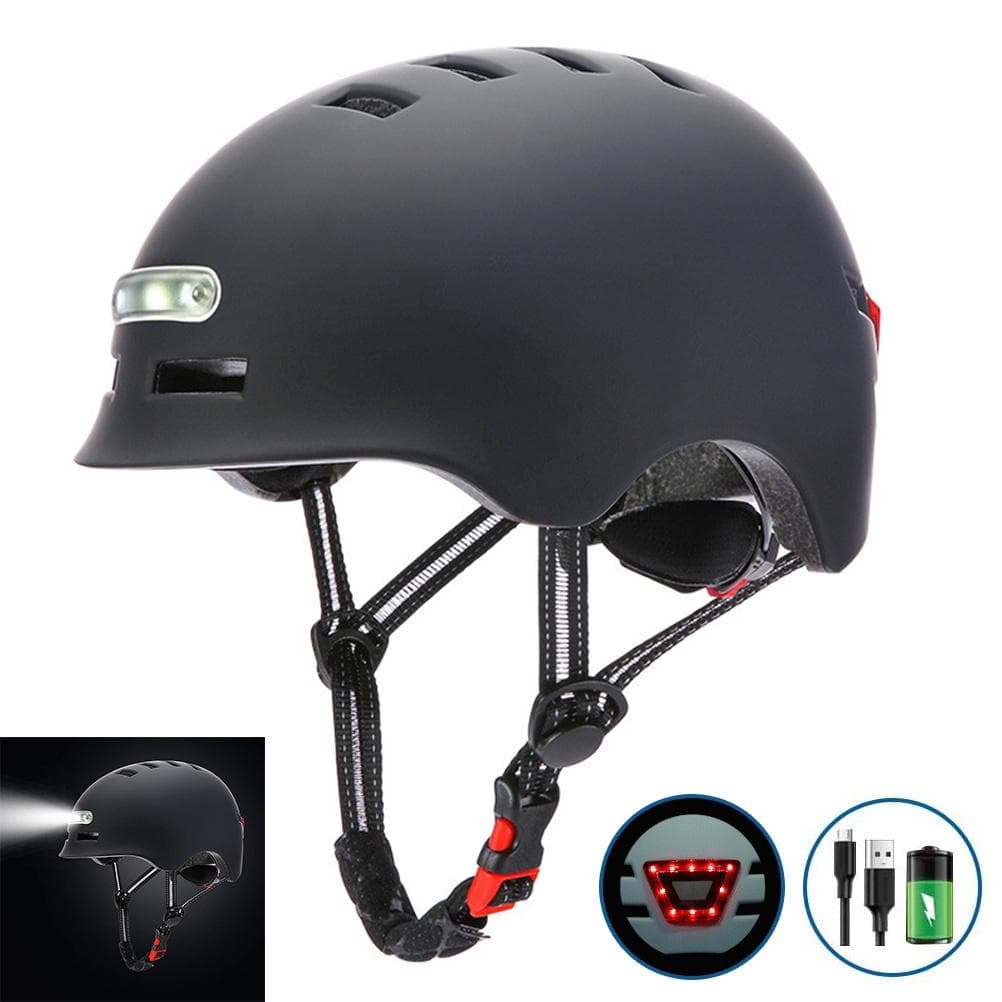 LED Light Cycling Helmet Electric Bicycle Helmet Lightweight Skateboard Wheel Skateboard Helmet L black