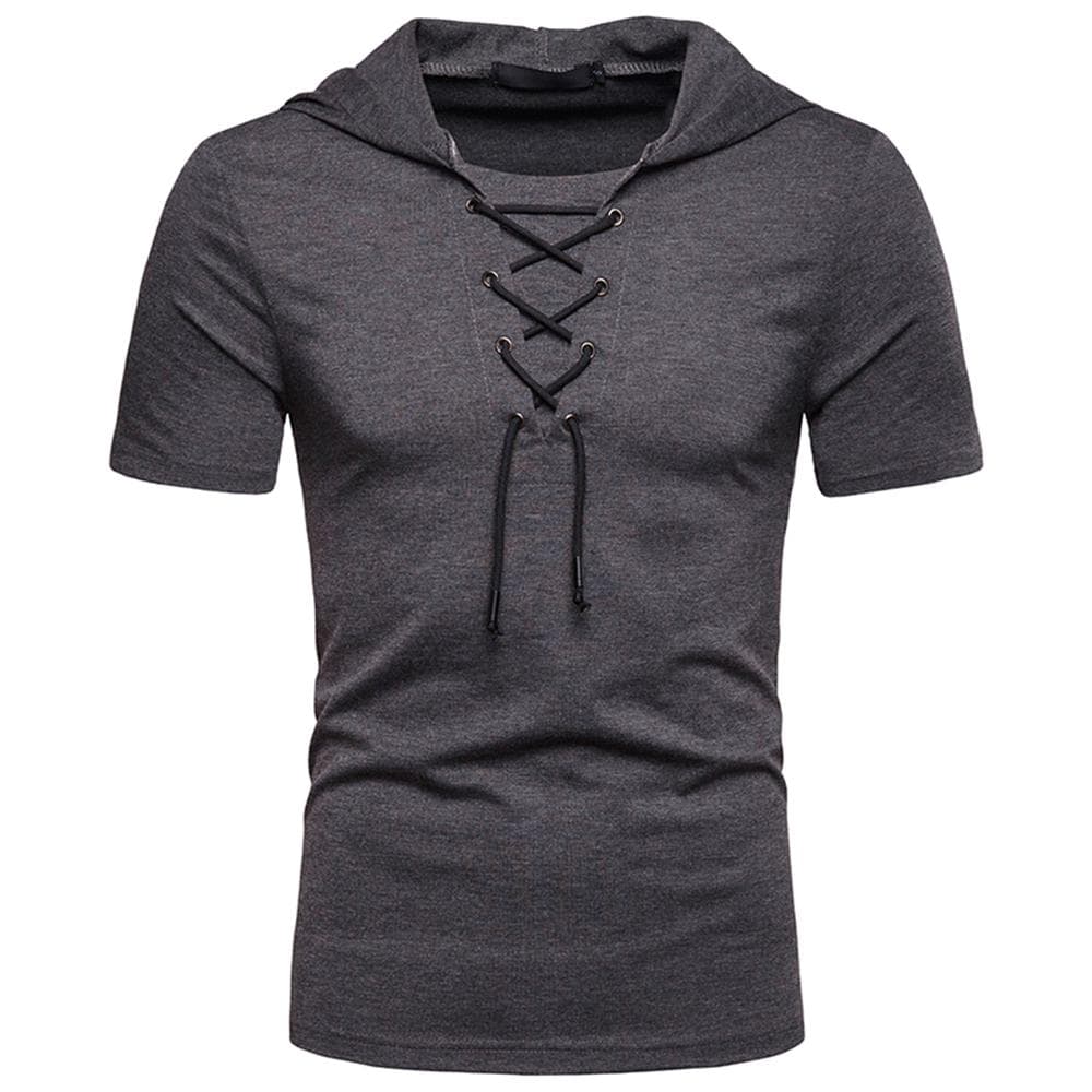 Men's Mesh Hooded T-shirt Men's Hooded T-Shirt Slim Cotton Blend Solid Color T-shirts Casual Trend Youth Short Sleeve T-Shirt XL dark gray