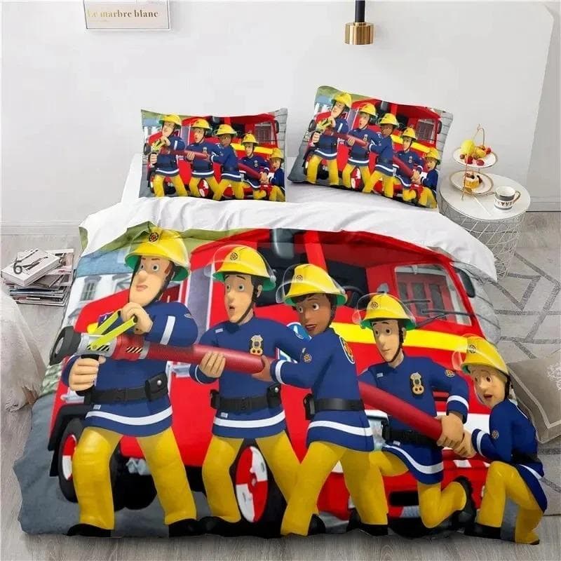 Cartoon Fireman Sam Toys Bedding Set Duvet Cover Bed Set Quilt Cover Pillowcase Comforter king Queen Size Boys Adult Bedding Set 70x133cm 2pcs