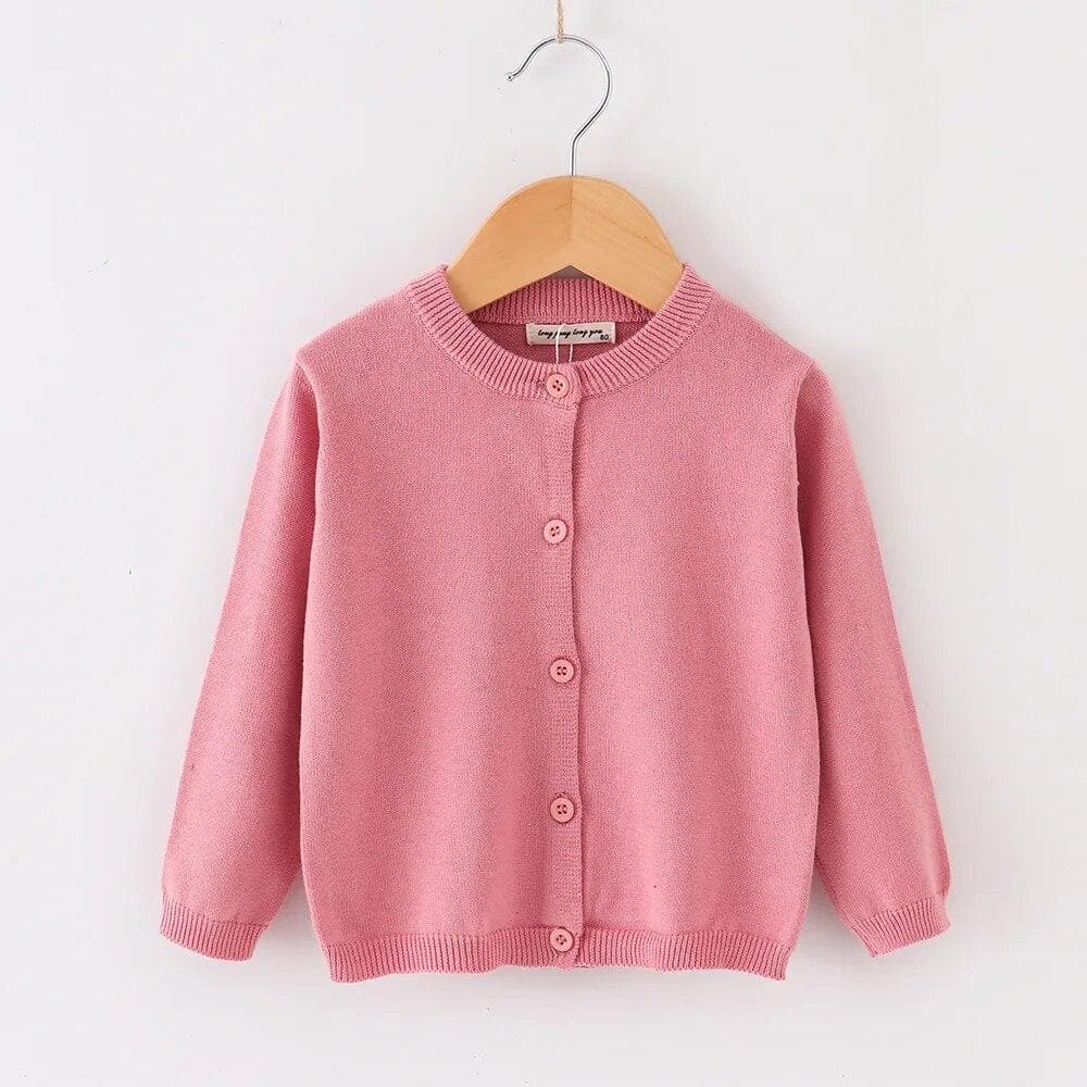 Kids Knitted Sweater Spring Autumn Thin Long Sleeve Baby Cardigan Boys Girls Casual All-match 2-10 Years Infants Child Outerwear 90cm dark pink