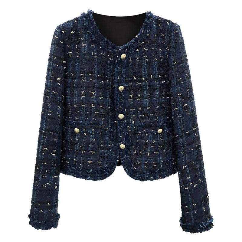 New Blue Light Luxury Celebrity Xiaoxiangfeng Suit Short Jacket Women's Autumn and Winter High-end Trendy Versatile Top S dark blue