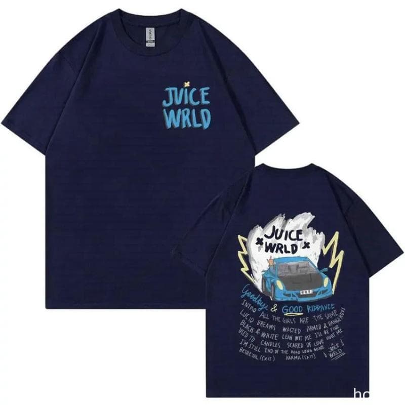 Rapper JUICE WRLD classic short sleeved printed T-shirt S navy blue