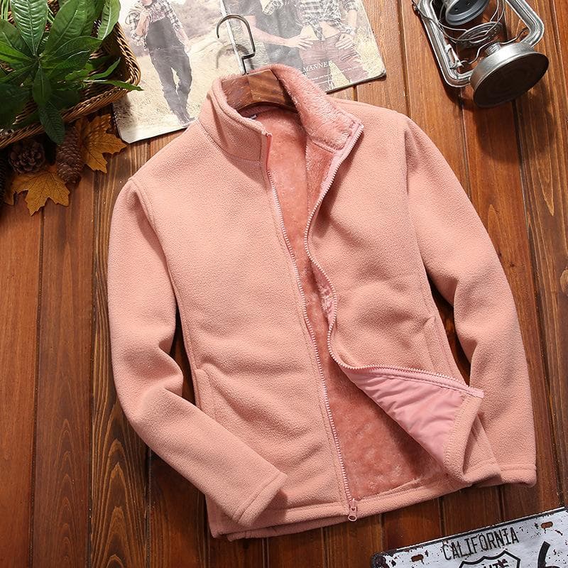 Winter Sweater Coat Polar Fleece Jacket Thick Coral Fleece Solid Color Jacket M