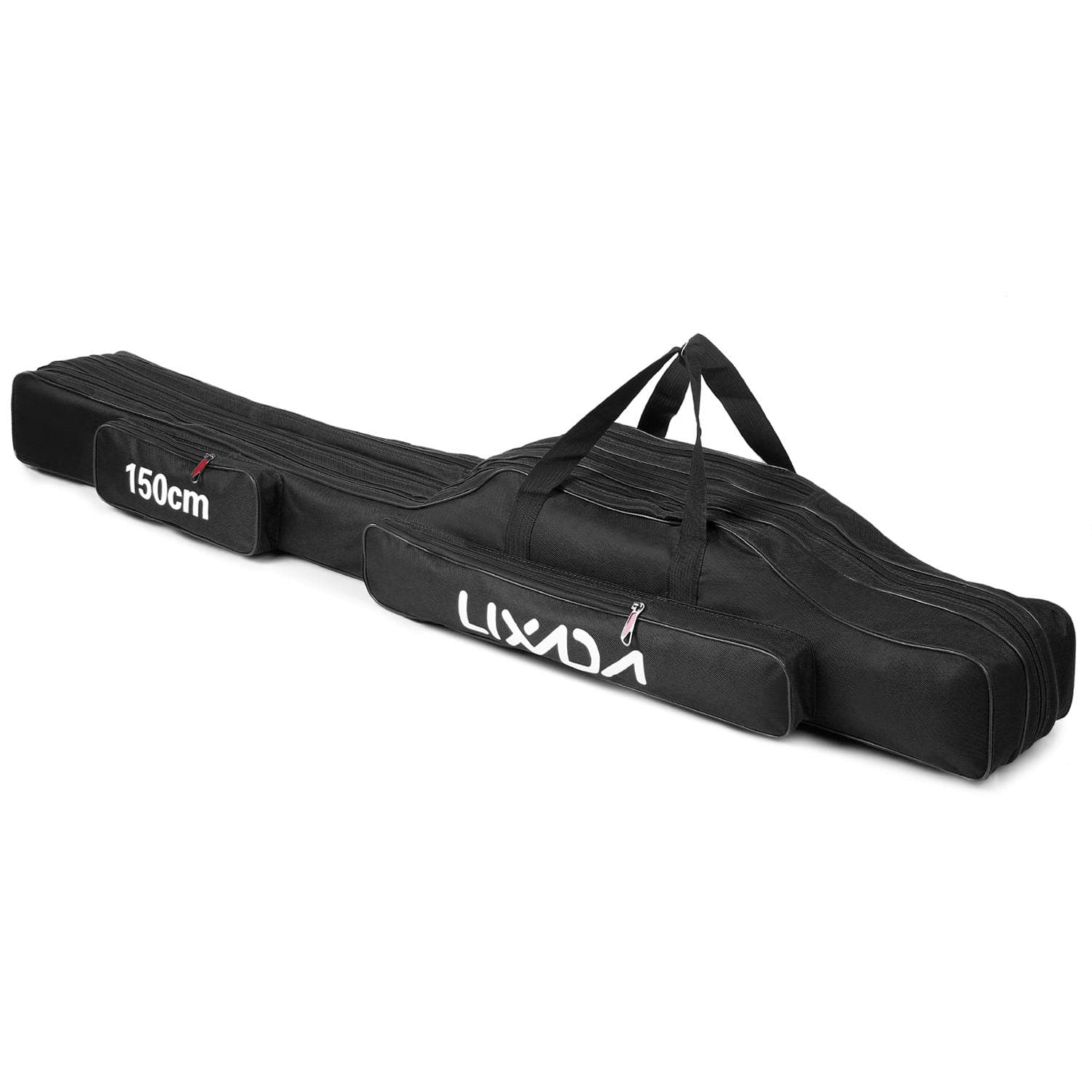 Lixada 3 Layers Fishing Pole Bag Portable Folding Rod Carry Case Fishing Reel Tackle Storage Bag Case 150cm black