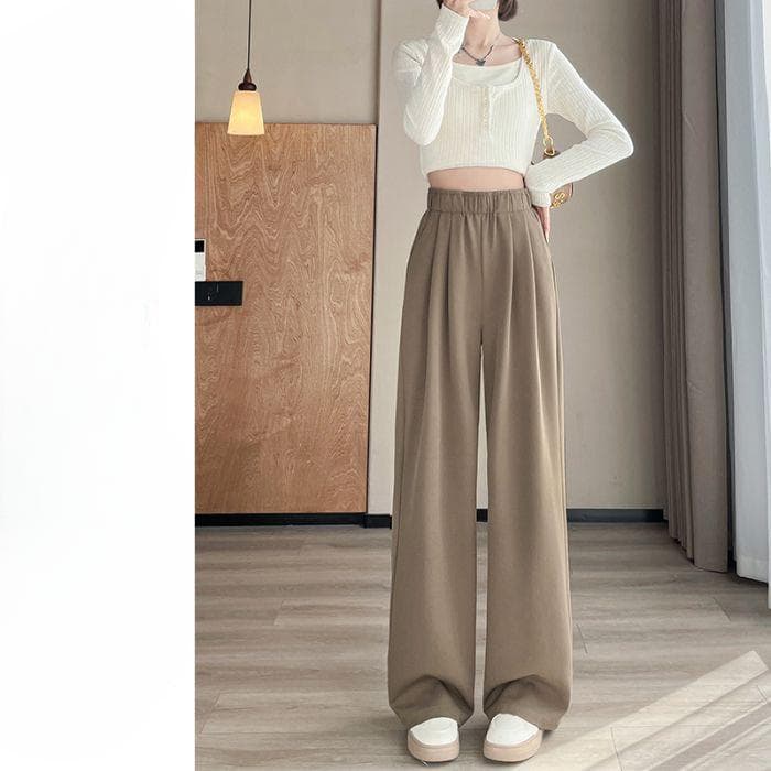 Navy Blue Narrow Version Suit Pants for Women In Spring and Autumn New Style Small Straight-leg Casual High-waist Drooping Wide-leg Pants 2XL
