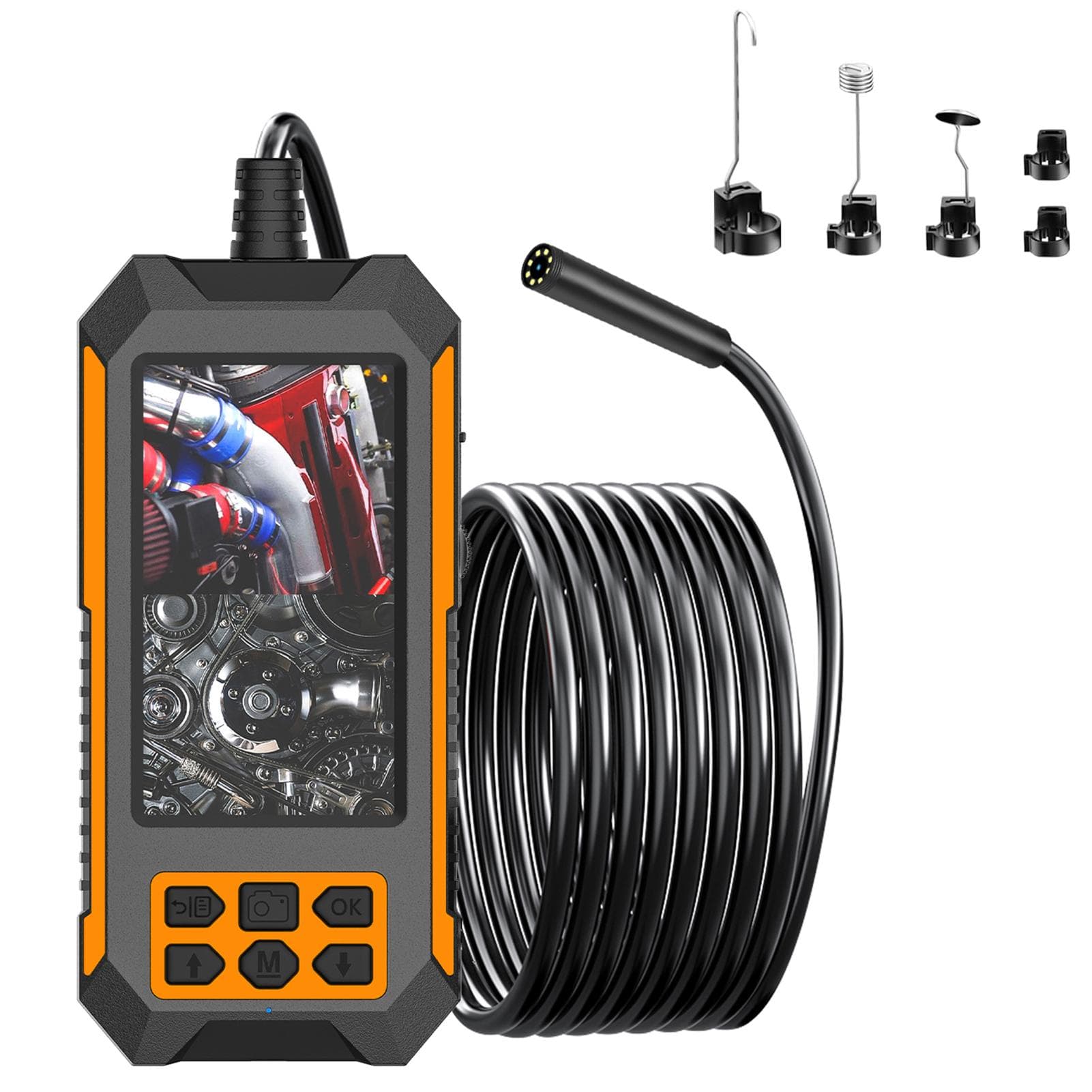 Industrial Endoscope, 1080P HD Borescope Tools with 4.5 IPS Screen and 8 Adjustable LED Lights, orange