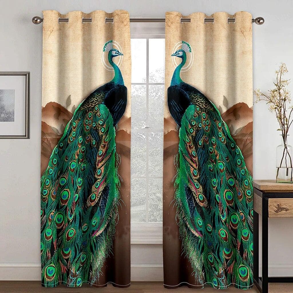 3D Digital Printing Custom Vintage Peacock With Flower Morden Luxury Bedroom Thick Window Curtains For Living Room 2 Panels W50xH160(CM)x2PCS-Rod pocket