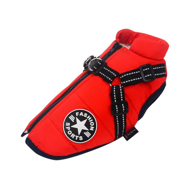 Pet Dog Jacket With Harness Winter Warm Dog Clothes Waterproof Dog Coat for Small Large Dogs Chihuahua French Bulldog Outfits 2XL red