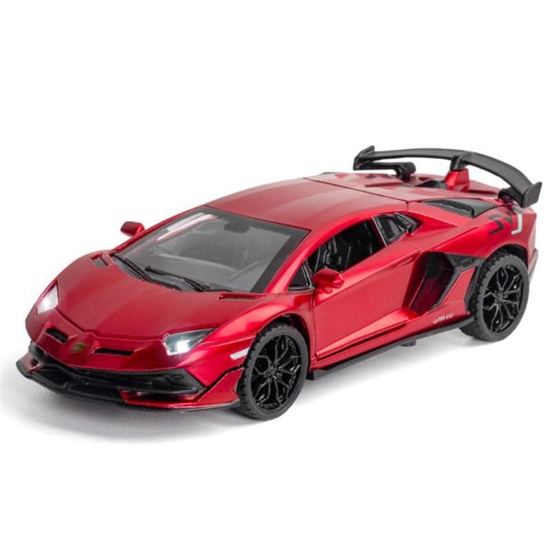 1:32 Scale Aventador SVJ Diecast Alloy Car Model, Diecasts Toy Vehicles Car Model with Sound Light Collection Toys for Children Gift 1/32-15x7x3.5cm red