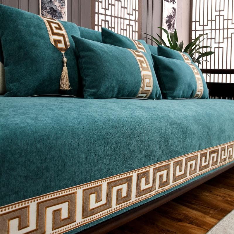 Luxury Embroidery Sofa Cover Protector Non-slip Wide Gold Side Couch Slipcover Four Season Universal Sofa Covers for Living Room 90x90cm 1pcs