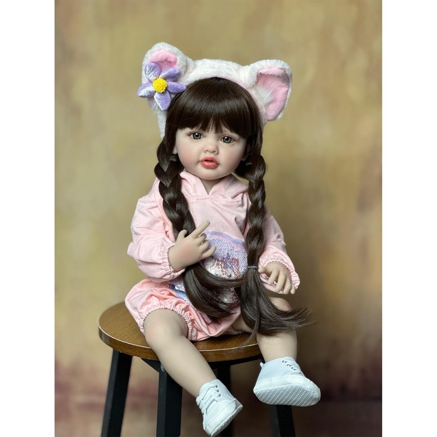 Realistic 55 CM 22 Inch Doll Full Silicone Body Reborn Baby Girl Long Brown Hair Princess Toddler Bebe Christmas Gift