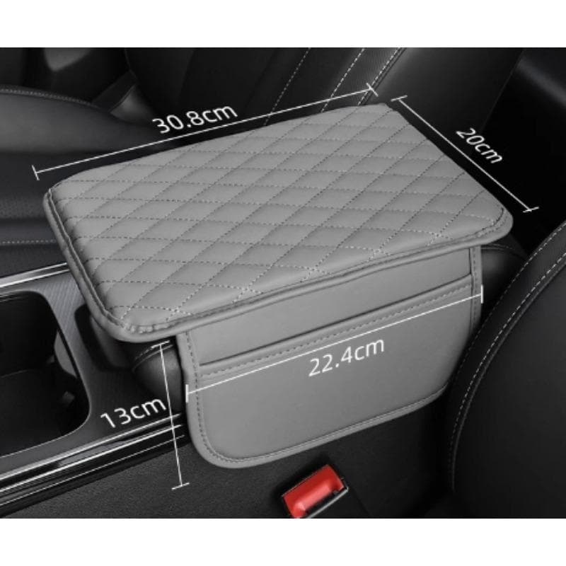 1pc Universal Leather Car Armrest Cover - Soft, Durable, 2 Storage Pockets, High-Quality Interior Accessory for Most Vehicles. gray