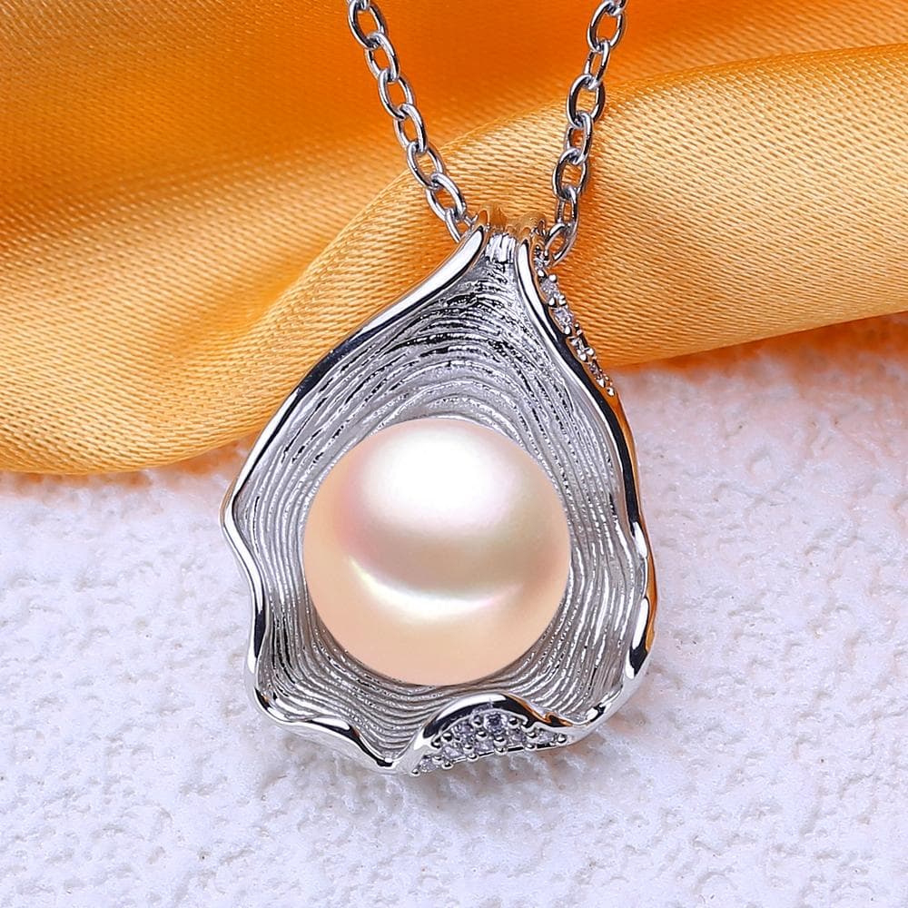 LSOOYH Shell Design 10-11mm Big Natural Freshwater Pearl Jewelry Necklaces For Women Cubic Zirconia CZ Pendant Birthday Gifts pink