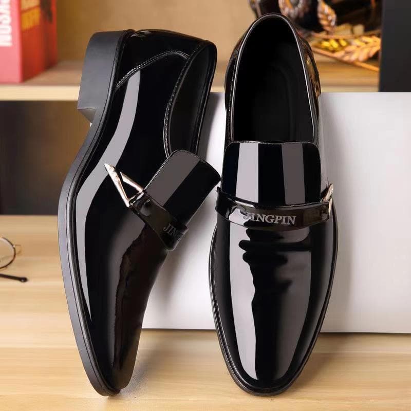 Spring New Men's Leather Shoes Bright Leather Business Casual Slip-on Loafers Hair Stylist Trendy Shoes 41 black