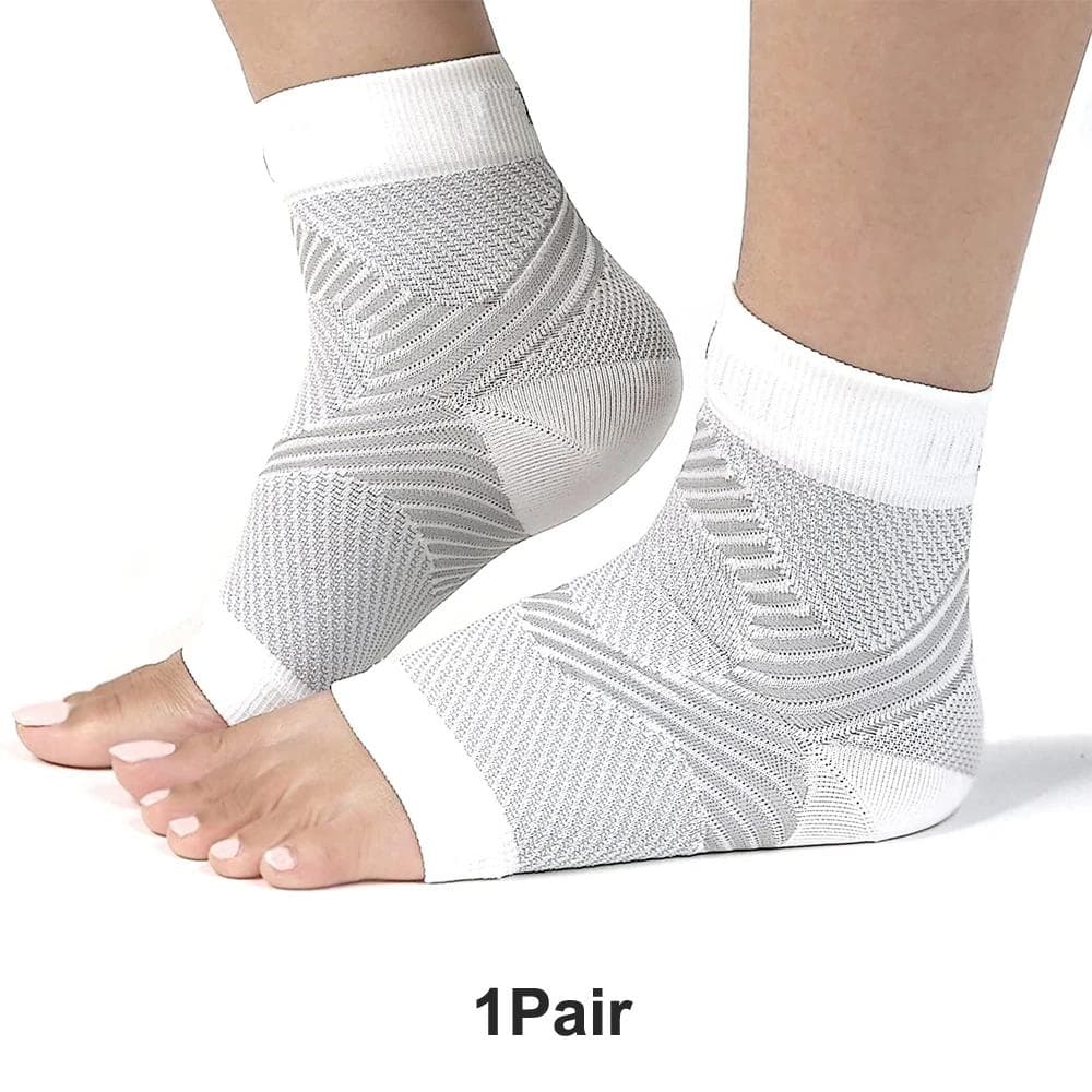1 Pair Plantar Fasciitis Socks with Arch Support for Men Women Toeless Compression Socks Foot Pain Relief, Ankle Swelling S-M white