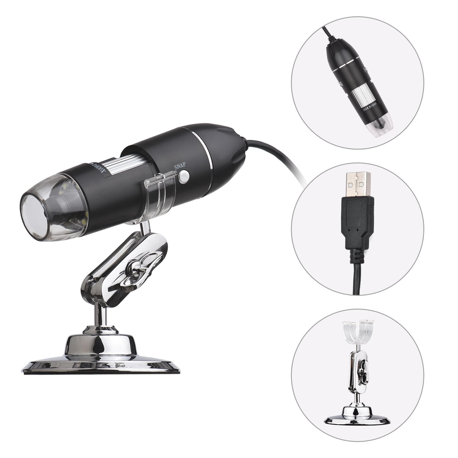 1000X USB Portable Mini Electronic Microscope Handheld Digital Magnifier for Laptop Desktop Insect 1600X black