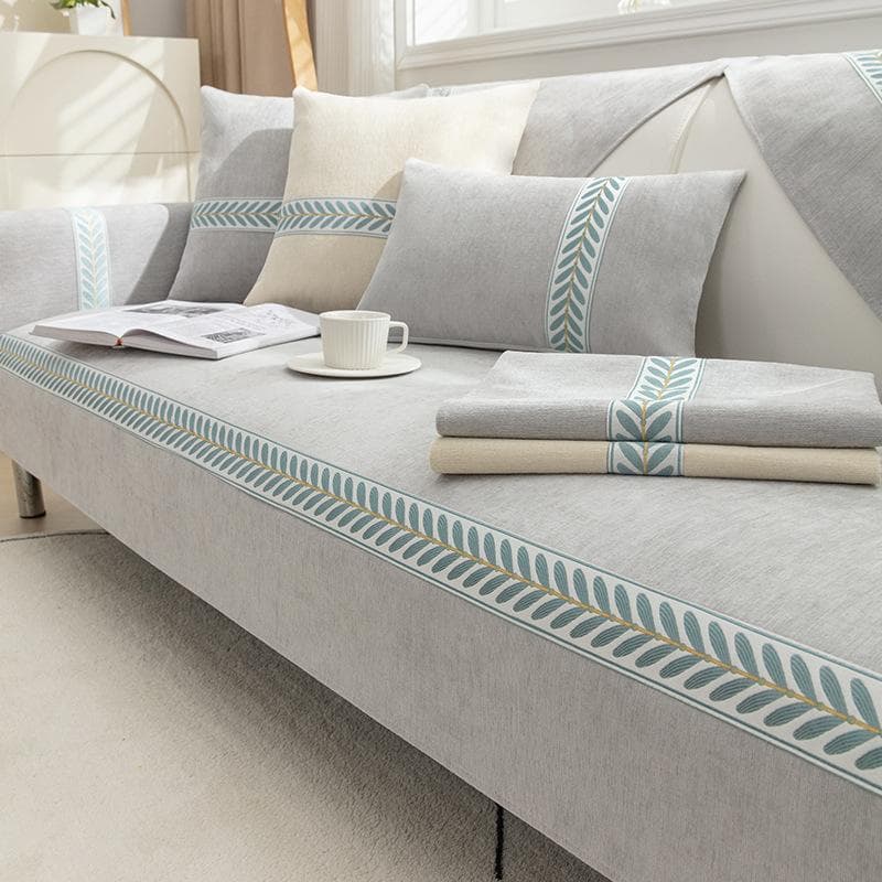 Chenille Double Leaf Grass Jacquard Sofa Cover High-end Couch Cushion Cover Four Season Sofa Towel Anti Slip Luxury Sofa Blanket 70x70cm 1pcs