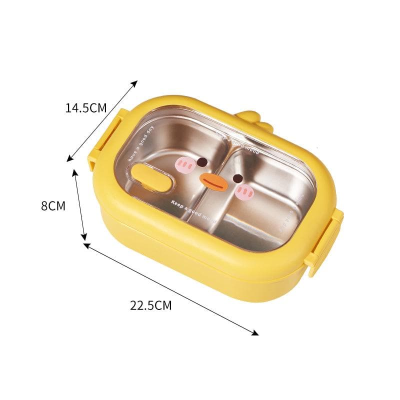 Stainless Steel 2 Compartments Bento Lunch Box For Kids Leakproof Lunch Food Container For Girls Boys yellow