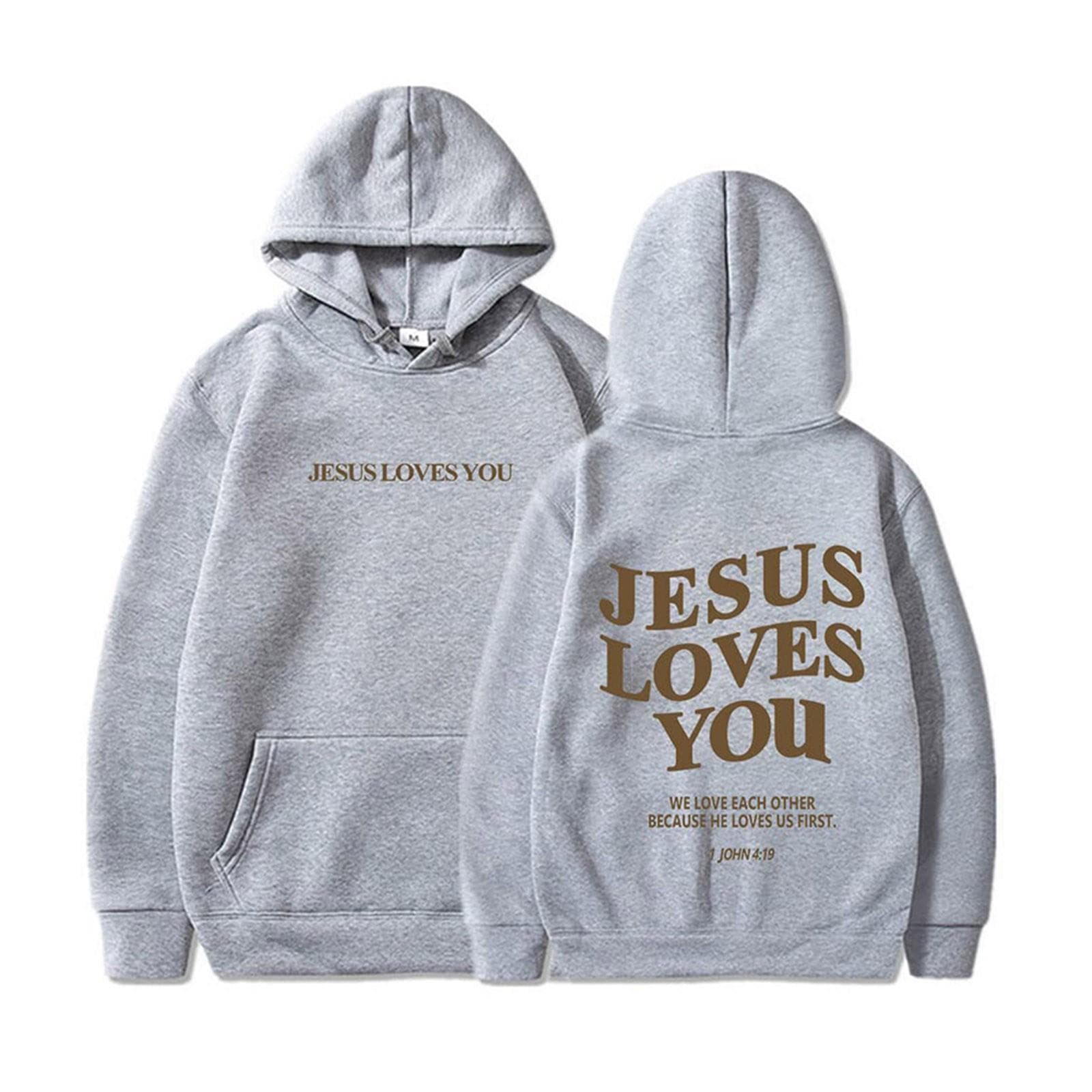 Jesus Loves You Oversized Graphic Hoodie Women Hip Hop Vintage Hooded Sweatshirts Pullover Tops For Women Trendy Aesthetic Top XXXL grey