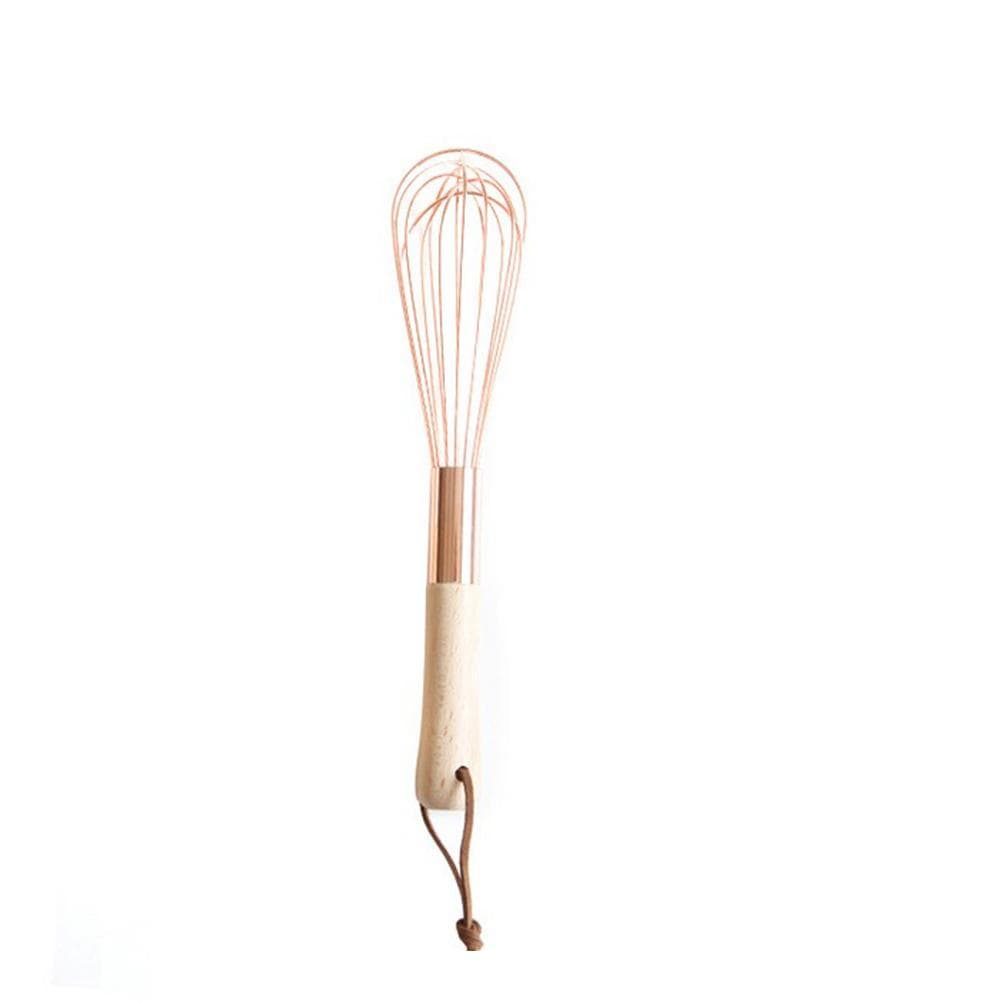 Wooden Handle Stainless Steel Whisk Egg Beater Rose Gold Mixing Cooking Tools Firm Durable Cream