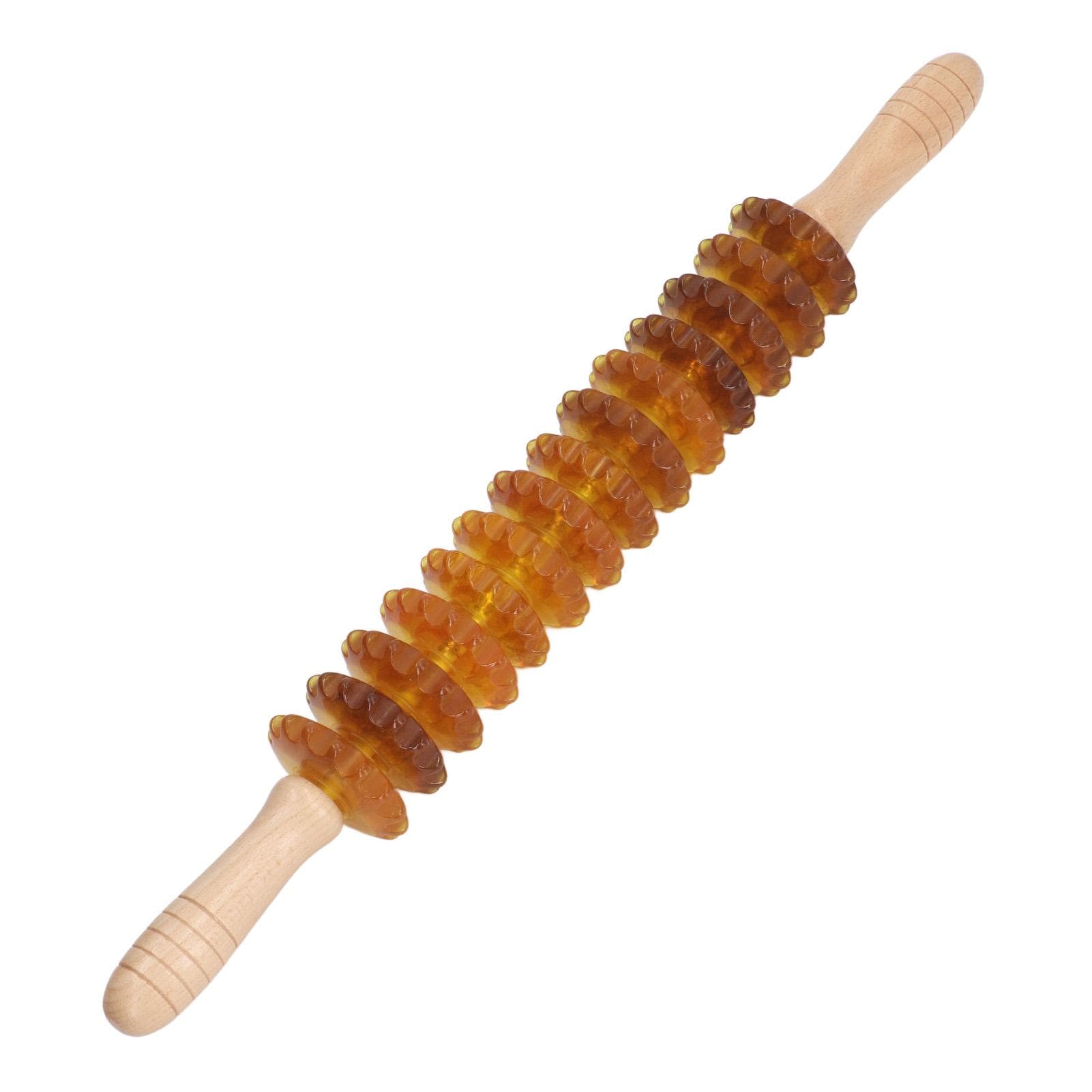 Wooden Massage Roller Reduce Stiffness Improve Circulation 14 Rollers Manual Fascia Roller Stick yellow