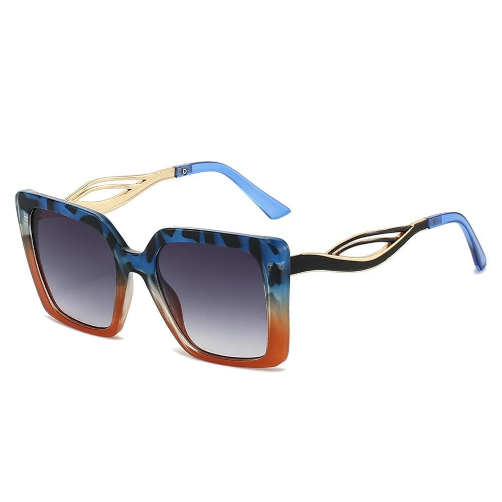 New Retro Leopard Print Gradient Square Frame Women Sunglasses Hollow Temple Design UV400 Casual Sun Glasses as picture