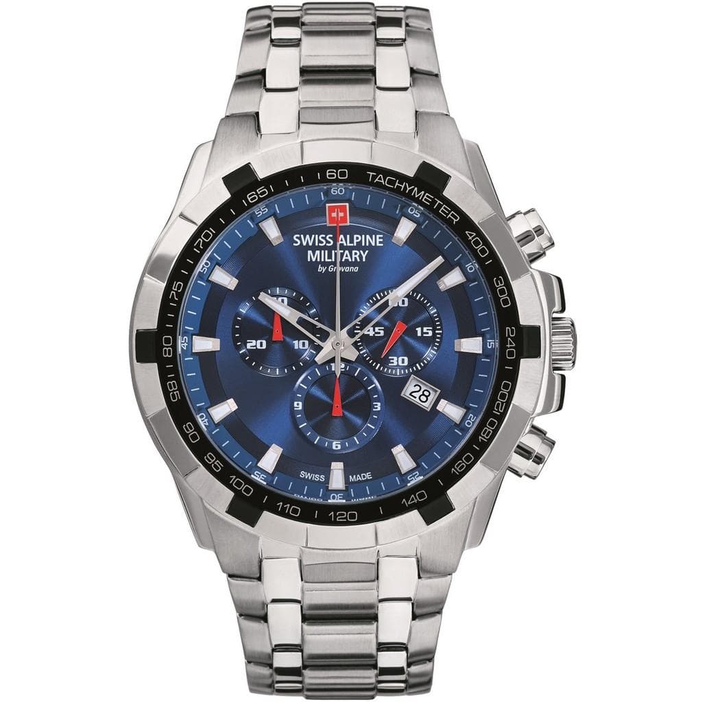 Swiss Alpine Military By Grovana Star Fighter Chronograph Blue Dial Quartz 7043.9135 100M Men's Watch blue
