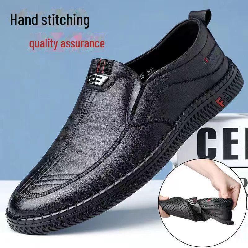 Men's Slip-On Leather Shoes: Non-Slip, Breathable, Soft-Soled for Middle-Aged and Elderly 44 black