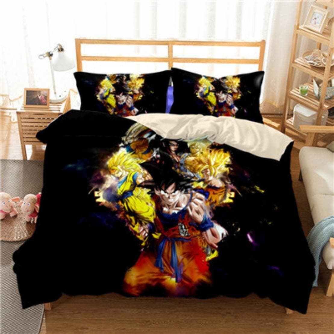Seven Dragon Ball Goku Bedding Set,Saiyan Son Goku Duvet Cover 3D Print Bed Set Quilt Cover Bedroom Bedclothes 140x210cm 2pcs