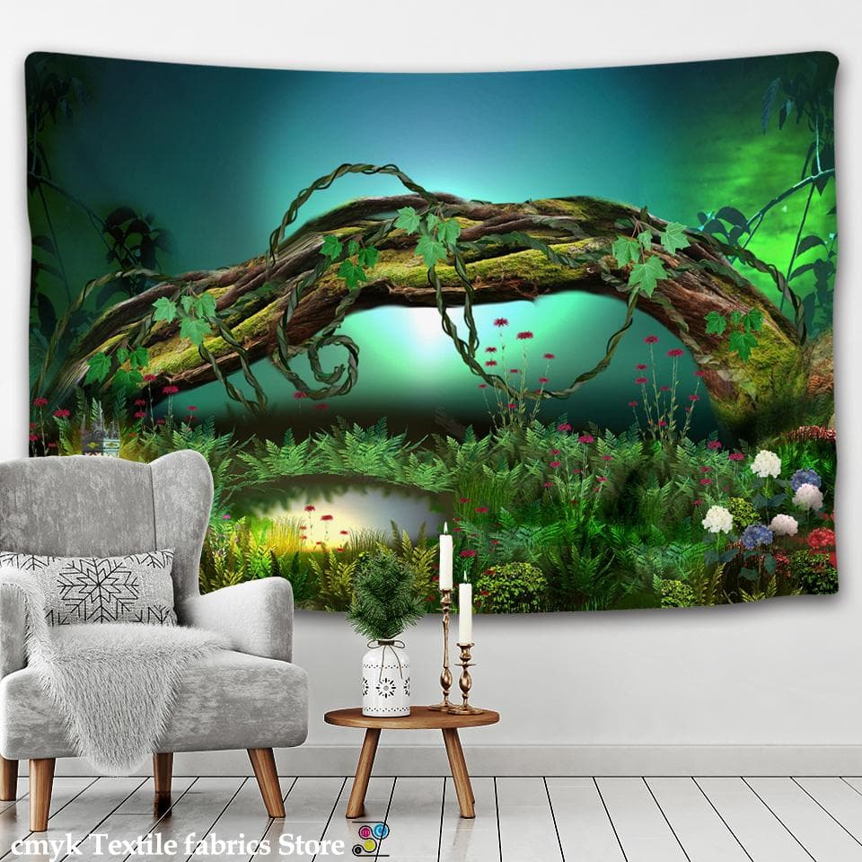 Nature Forest Tapestry Wall Hanging Psychedelic Trees Fabric Tapestry Home Decor Polyester Table Cover Sunset Waves Tapestry 95x70CM
