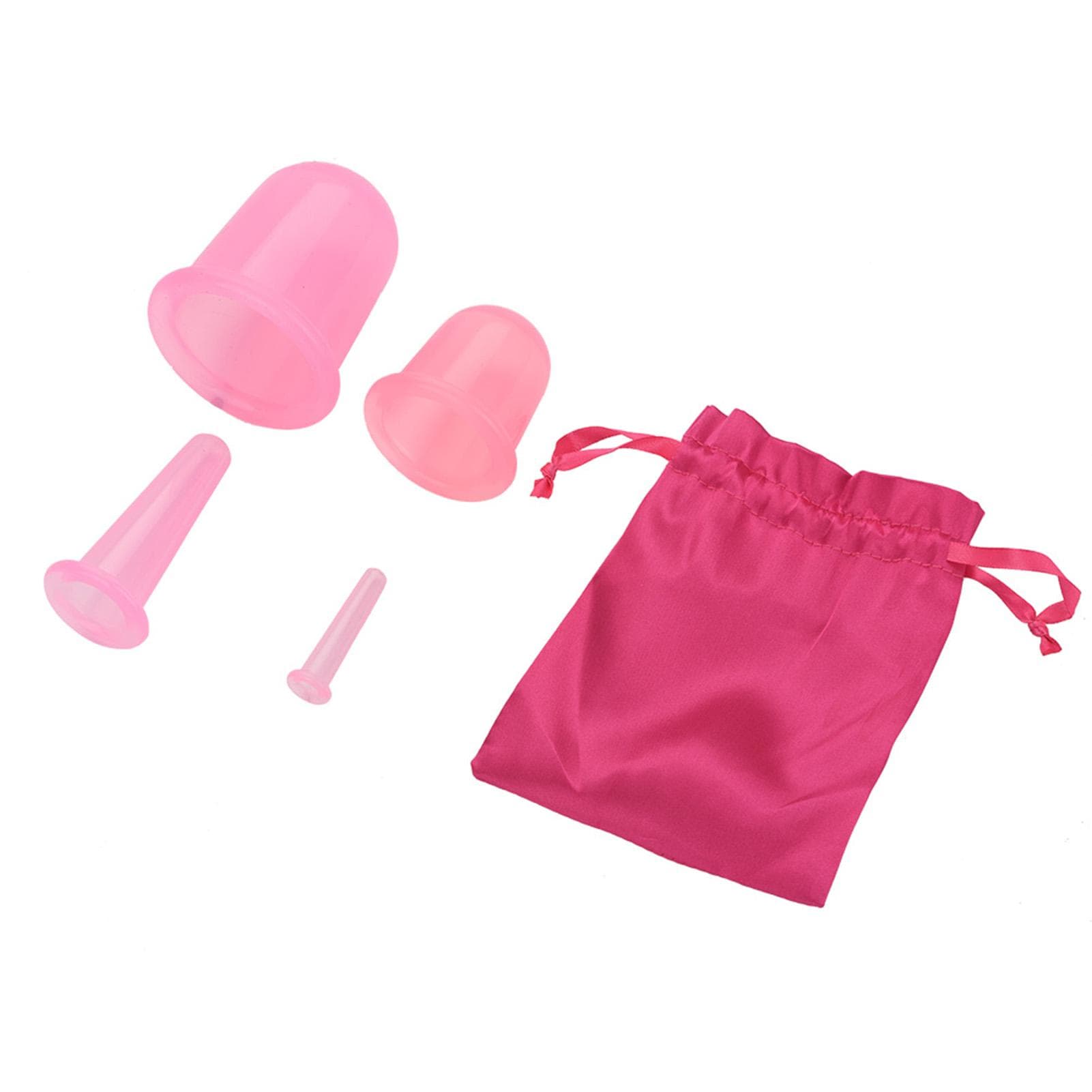 4pcsset Silicone Vacuum Body Massage Helper Anti Cellulite Massager Cups Cupping (Pink) pink