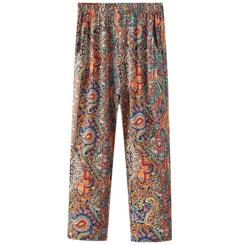 XL-8XL Women's Trousers Elderly Summer Pants Loose Ninth Pants Straight Pants Mother's Floral Pants Fat Grandma's Pants 6XL
