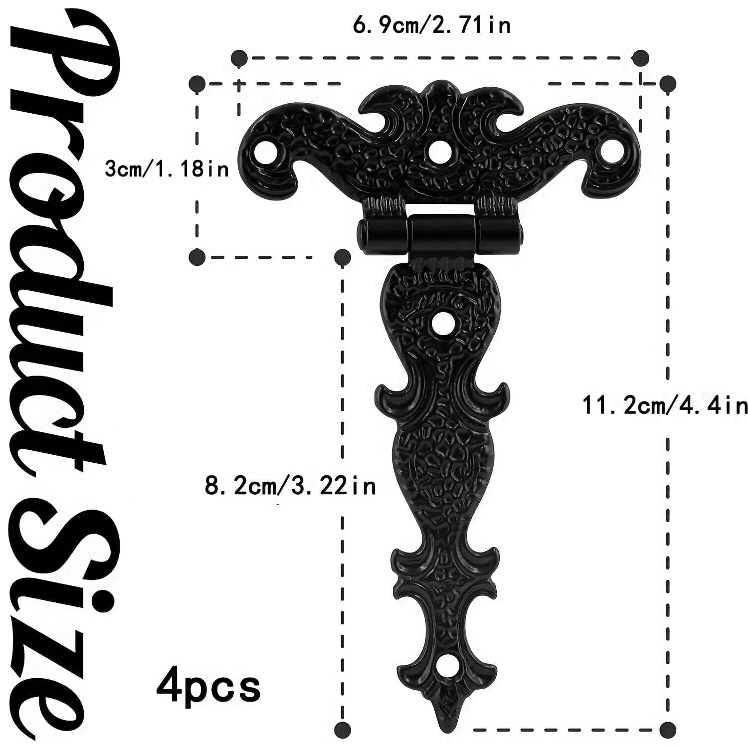 4-Piece T-Hinges, Heavy Duty Hinge Hardware, Vintage Black Decorative Hinges for Barn Doors with Screws 4pcs black