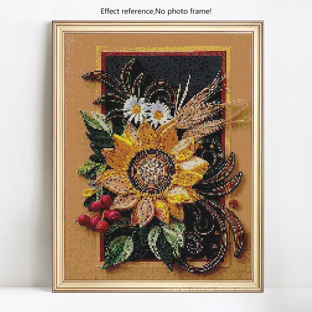 DIY Full Round Cross Stitch Sunflower Full Display Rhinestones Diamond Embroidery Needlework 20X30CM