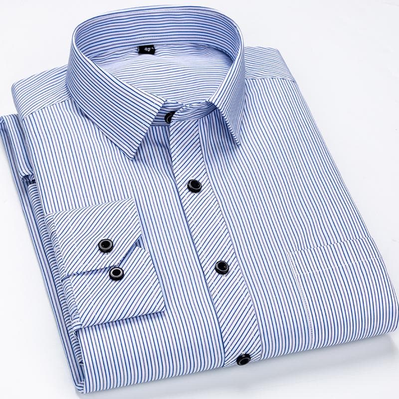Striped Men Shirts Long Sleeve Regular Fit Classical Male Casual Shirt with Front Pocket 40