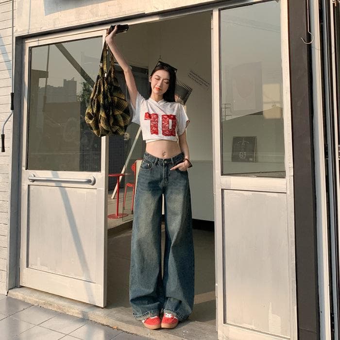 Retro Washable Loose Curly Wide-leg Jeans for Women In Spring, High Waist, Slimming, Drape, Straight-leg Pants for Women In Spring XL