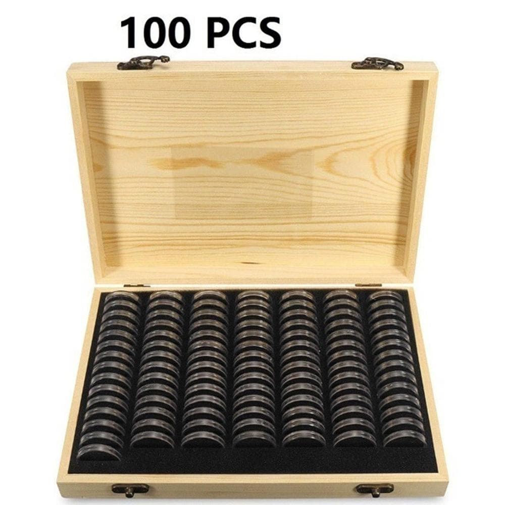 Pine Wood Coin Holder Wooden Coins Storage Box for Collectible Commemorative Coin with 20pcs 100 PCS