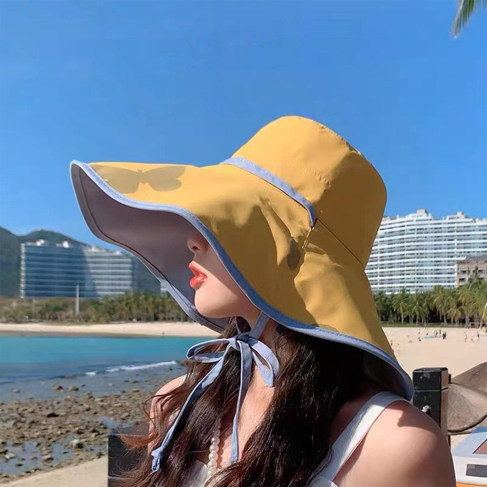 Women Sun Hat Wide Brim Reversible Double Sided Sun Blocking Breathable Lady Bucket Hat for Cycling