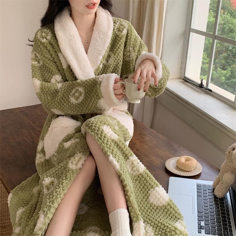 Robes Women Solid Single Breasted Thick Loose Winter Warm Homewear Simple Leisure Lounge Popular College V-neck Feminino Cozy XL