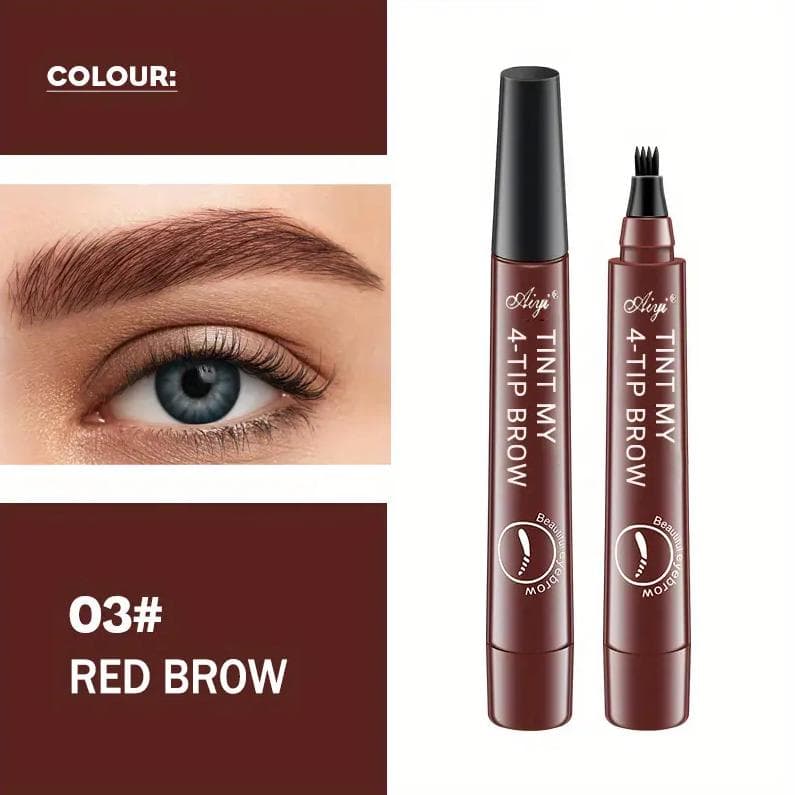 Waterproof 4 Point Liquid Eyebrow Pencil with 3D Long Lasting Eye Brow Brush - Natural Microblade Makeup Tools 1PC red-brown
