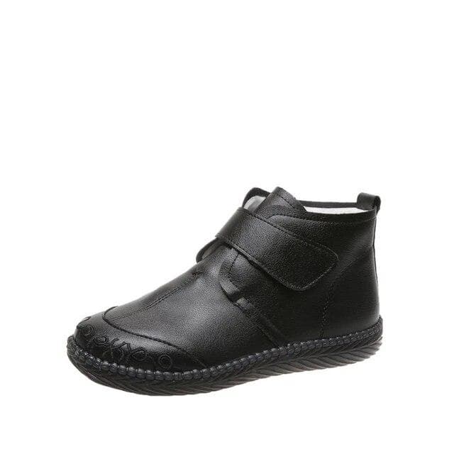 Women's Real Leather Ankle Boots Thick Bottom Plush Shoes Women Winter Warm Shoes Fashion Cool Footwear 40 black